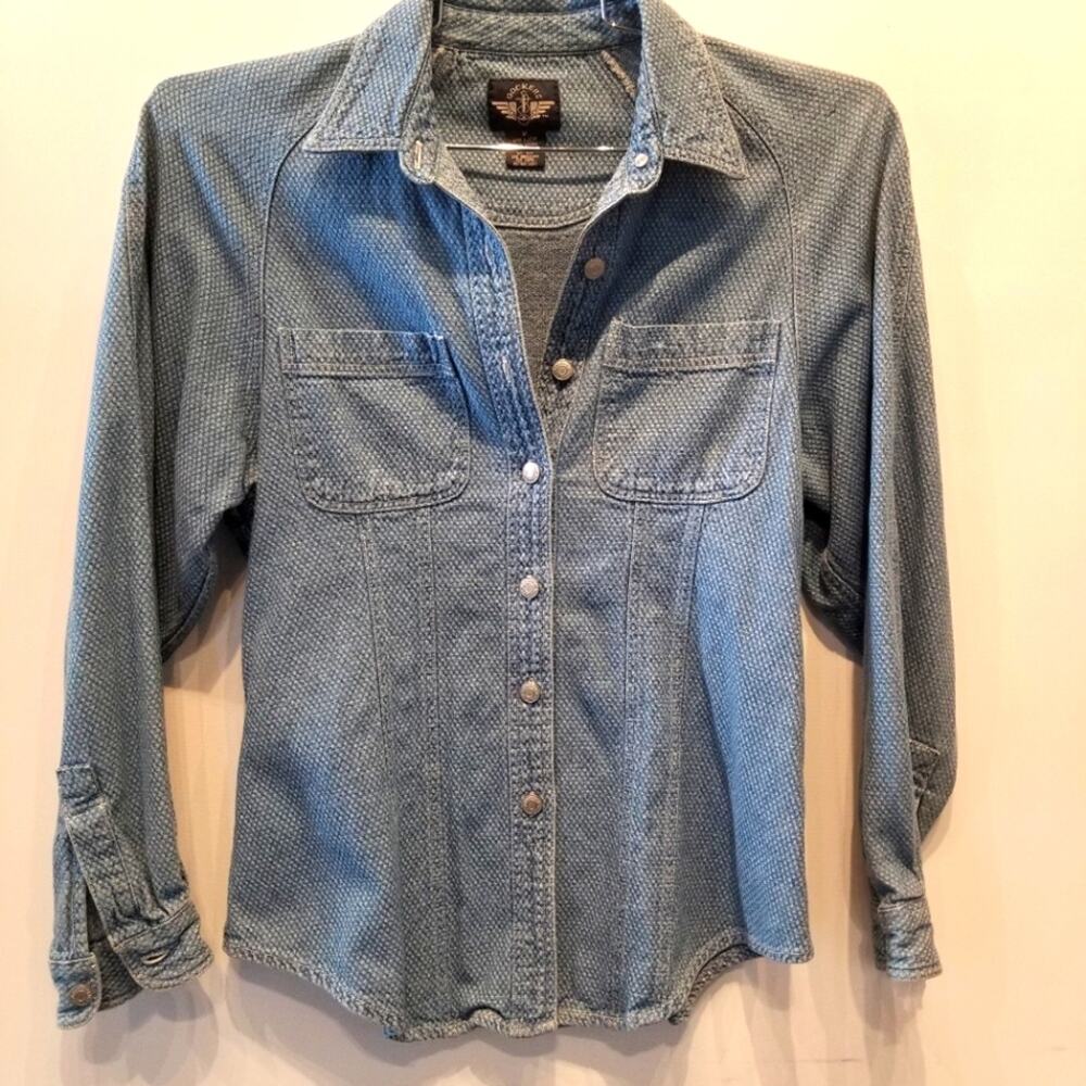 Dockers Top Size M Shirt Denim Button Down Long Sleeve Vintage 90s Preppy Blue‎